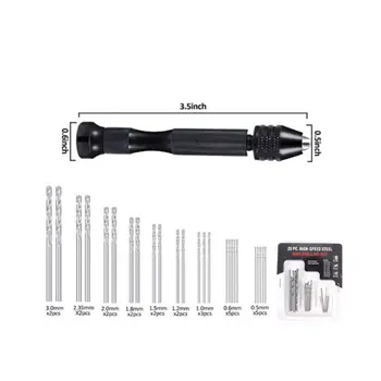 

Mini Micro Hand Drill with 10/25pcs Twist Drill Bit Woodworking Drilling Rotary E7CB