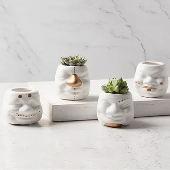 

Creative Ceramic Clown Face Pots For Flowers Cachepot Decor Succulent Planter for Garden Balcony Golden Black White Vase Plants