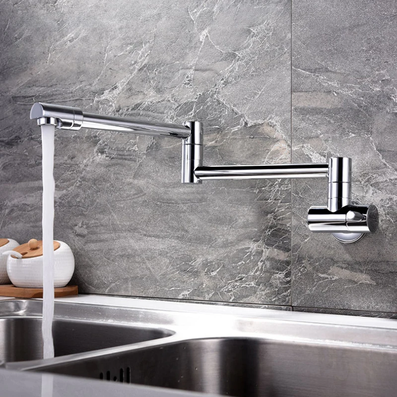 

Single foldable faucet kitchen sink filled with personal cold water faucet on the wall stained faucet