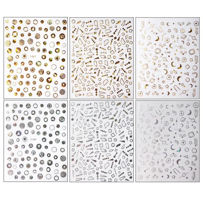 

5sheet Colorful Silver Japanese Nail Stickers Designs Gummed 3D Nail Art Stickers Decals Makep Art Decorations D044-055