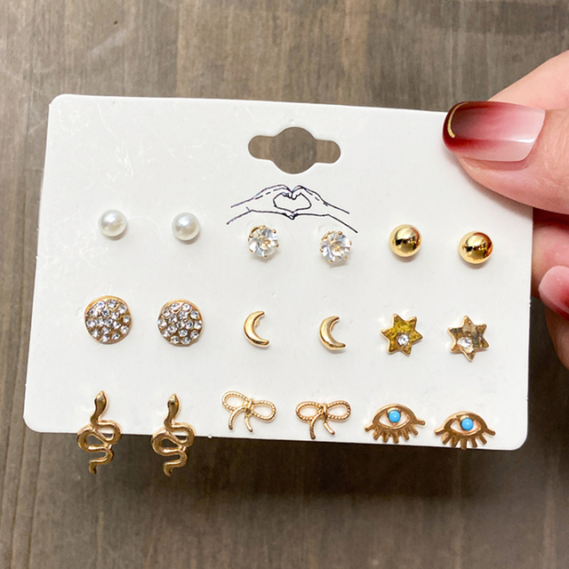 Geometric Gold Silver Color Cubic Zircon Crystal Stud Earrings Set For Women Fashion Pearl Earrings Gifts Jewelry