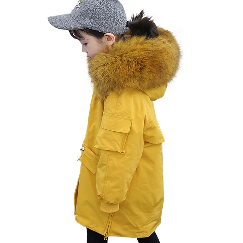 

Children Rabbit Fur Coat Warm Girls Jackets Boys Winter Natural Fur Lining Parkas Real Raccoon Fur Hooded Jacket
