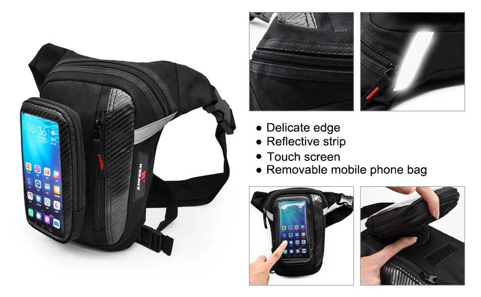 WOSAWE сумка для мотоцикла на ногу поясной рюкзак с сенсорным экраном для мотокросса Боковая Сумка для верховой езды износостойкий ночной светоотражающий
