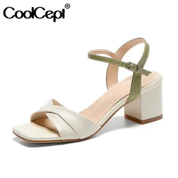 

CoolCept Women Sandals Shoes Genuine Leather Open Toe Thick Chunky Heel Buckle Strap Ladies Footwear Outdoor Fashion Size 34-39