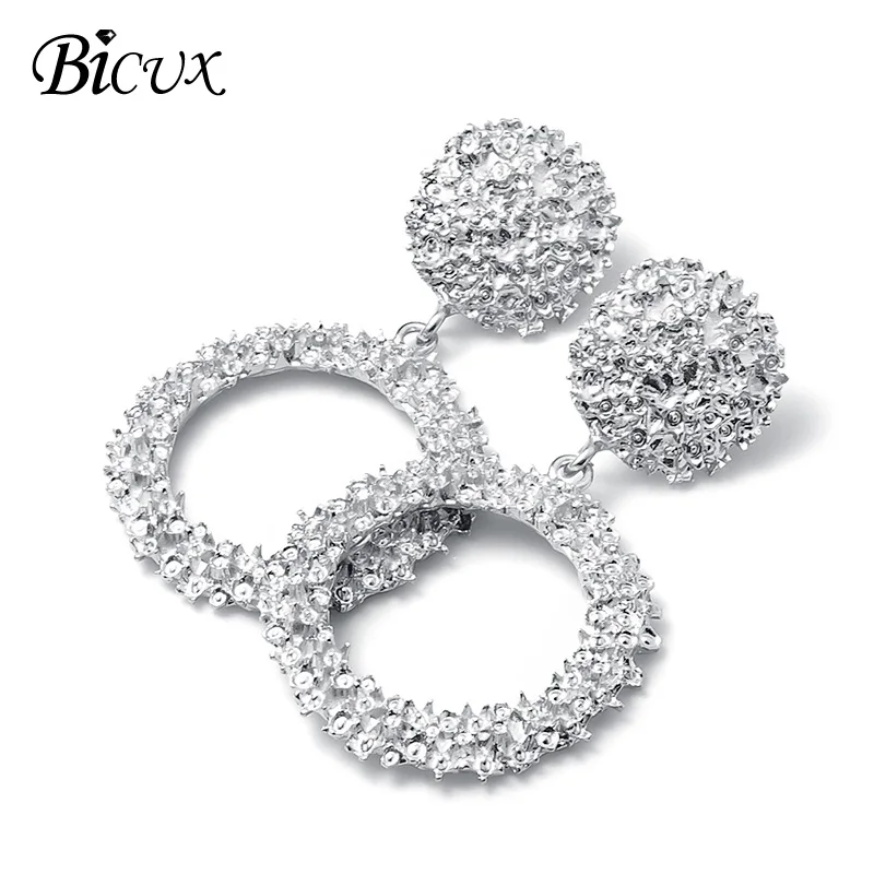 Silver 3 BICUX, модные золотые Висячие серьги для женщин, массивные большие геометрические металлические серьги, Женские Висячие серьги, современные ювелирные изделия - Окраска металла: Silver 3