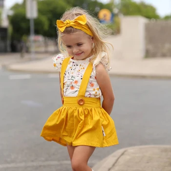 

3Pcs/set Cute Girl Fashion Dress Summer Baby Girl Clothes Sets Infant Clothes Fashion Strap Dress+T-shirt+ Hairband Kids