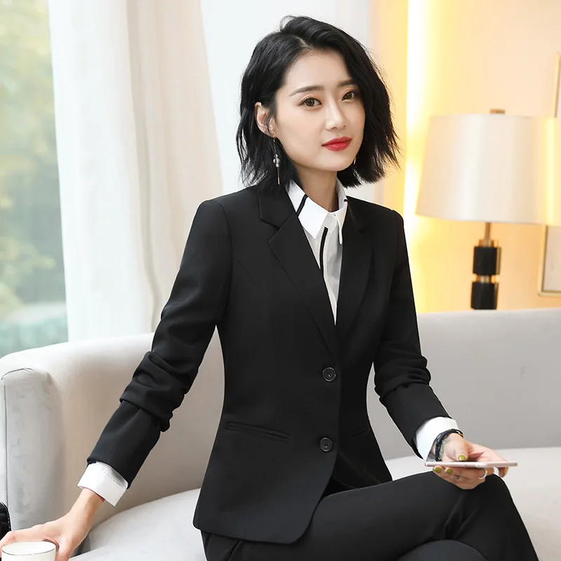 

Women's suit autumn and winter new long-sleeved single-breasted solid color suit trousers short skirt two-piece suit