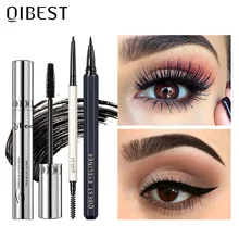 

QIBEST 3pcs Eye Makeup Set Waterproof 4D Mascara Ultra Fine Triangle Eyebrow Pencil Fast Dry Liquid Eyeliner Pencil Cosmetic Kit