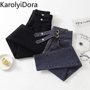 

Big code Women's jeans 2020 summer new small feet jeans high waist slim slim spring black women's pants