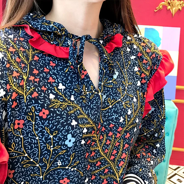SHENGPALAE Новое весеннее Модное Длинное платье с длинным рукавом длиной до лодыжки и v-образным вырезом Vestidos, свободное женское платье с разрезом и оборками FU096