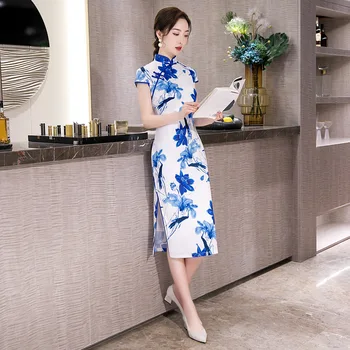 

Plus Size 4XL Elegant Lady Novelty Chinese Formal Dress Chinese Style Women Mandarin Collar Qipao Vintage Print Flower Cheongsam