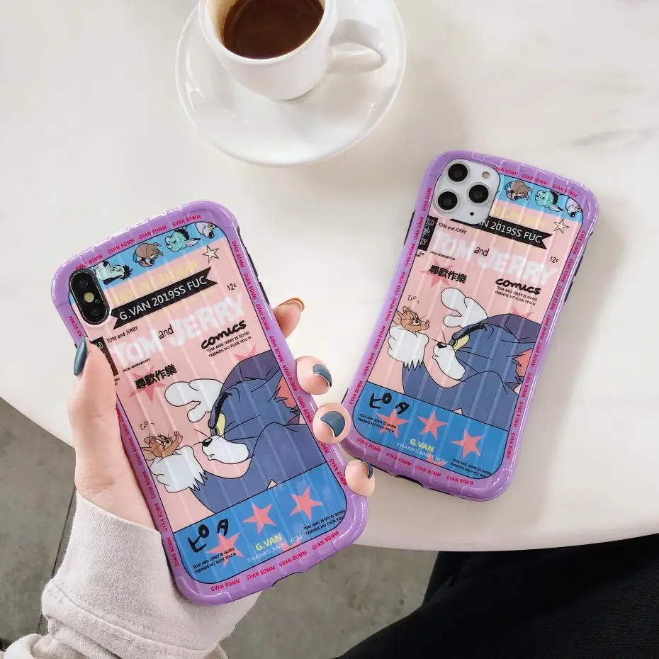 

Cartoon anime Cat mouse Couple Phone Cover Case For Iphone X 11 pro Xs Max Xr 10 8 7 6 6s Plus Luxury Soft silicone Coque Fundas