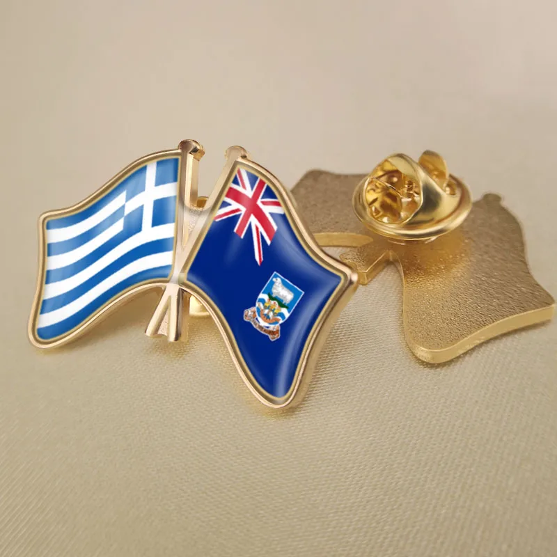 

Greece and Falkland Islands Crossed Double Friendship Flags Lapel Pins Brooch Badges