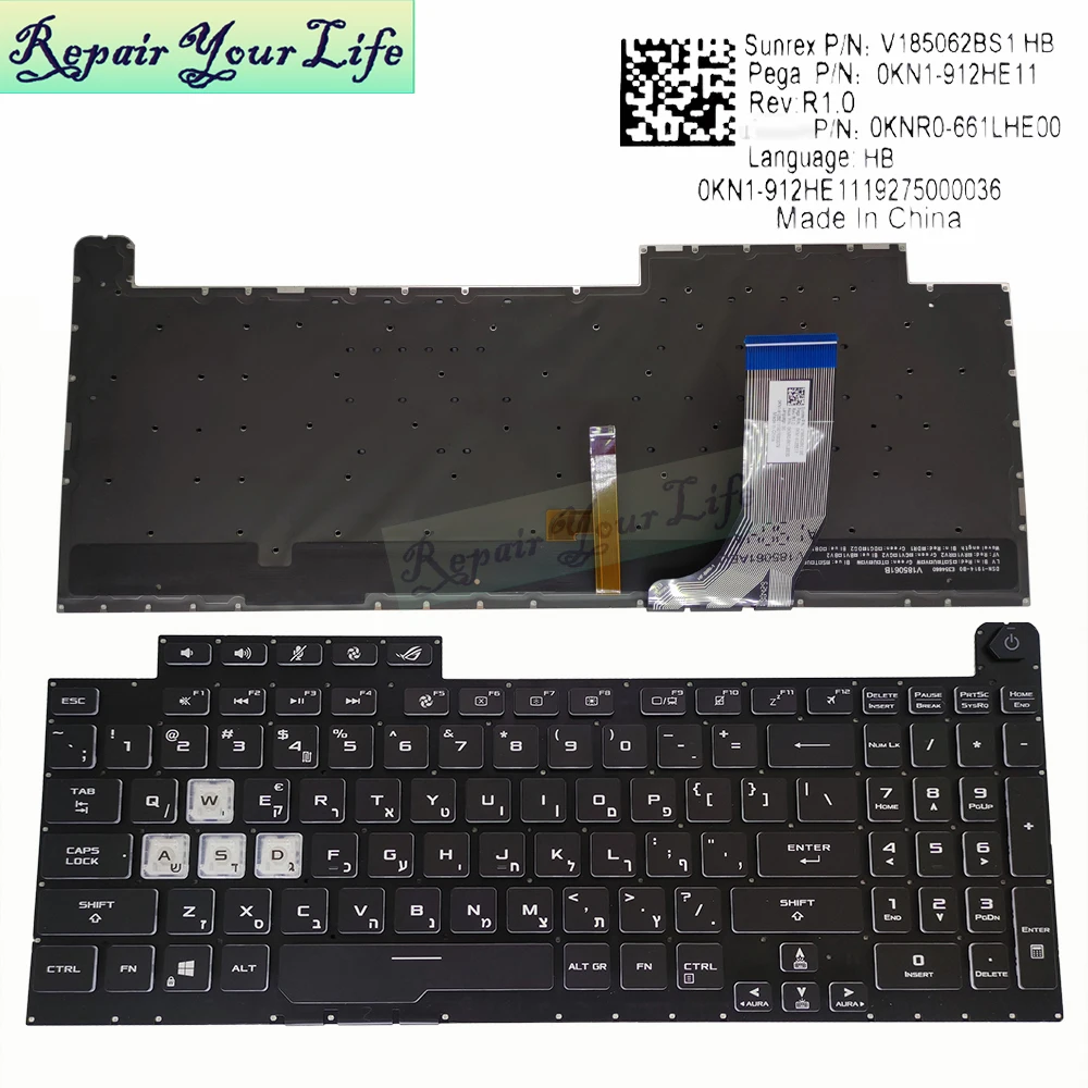 

Hebrew Keyboard RGB Backlight for ASUS G731 ROG Strix SCAR III G731GU EV044 G731GV G731G Gaming Laptop Keyboard Colorful Backlit