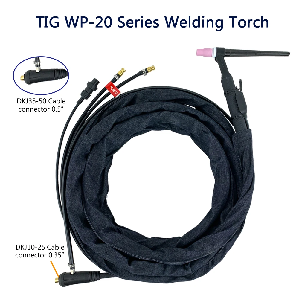 WP20 TIG Welding Torch Gas-Electric Integrated Rubber Red Hose 4M 10-25/35-50 Euro Connector 13FT Water Cooled Series