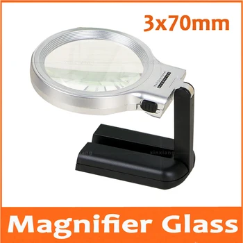 

3X 70mm Gift LED Illuminated Desktop Light Repair Tool Magnifier with 2 LED Lamps Handheld Loupe Magnifying Glass for Reading