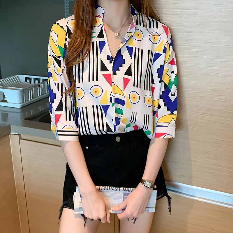 

Oversize Funny Blouse Women 2020 Summer Casual Tops Shirt Womens Short Sleeve Streetwear Print Geometric Tops and Blouses Woman