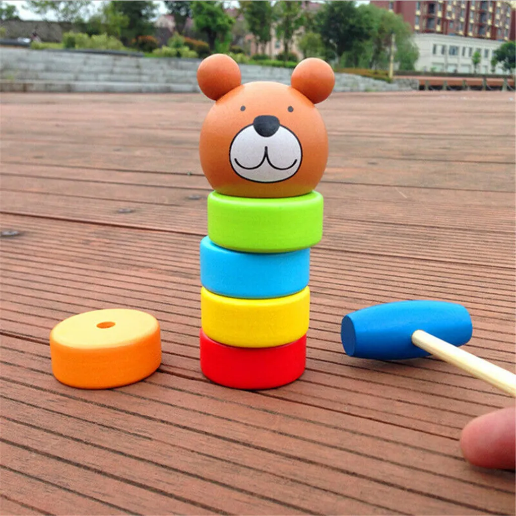 Детские Классические развивающие игрушки 2-в-1 деревянная детская игрушка радуга Цвет Детский костюм с изображением медведя и ворс башня игровых аксессуаров# sw