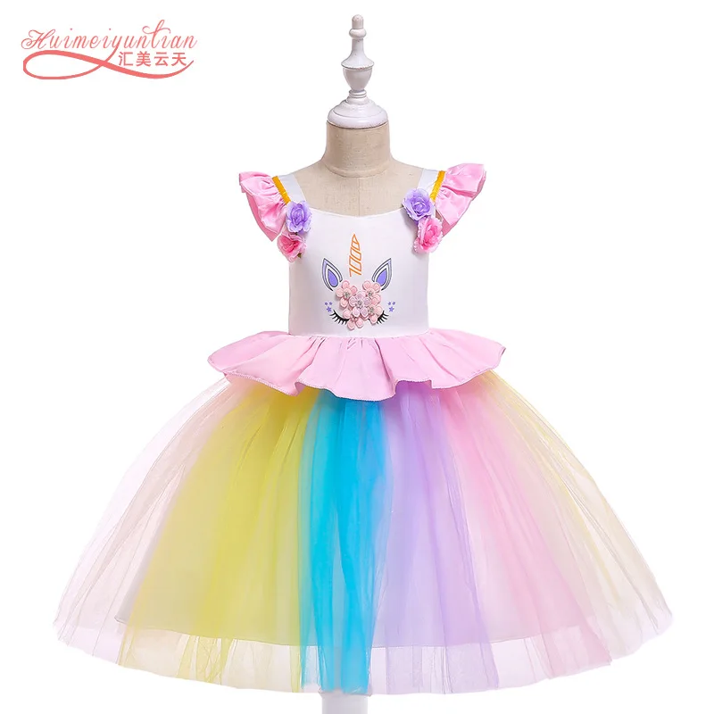 

Cross Border Foreign Trade Formal Dress Fly Sleeve Gauze Princess Dress Sequin Flower Cosplay Dress Unicorn Costume