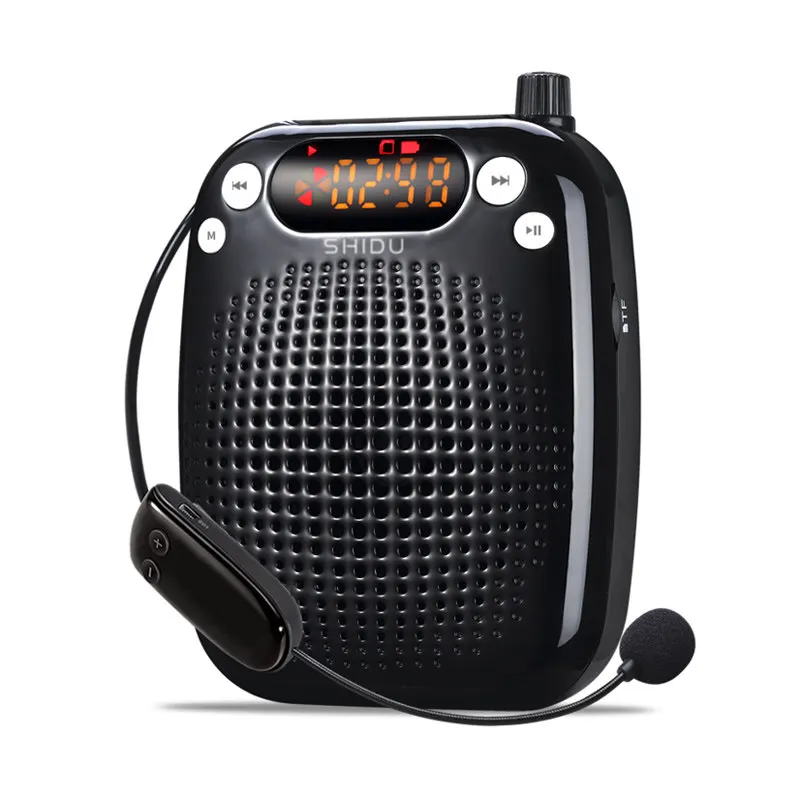 Черный SHIDU-S611(UHF беспроводной) Портативный голосовой усилитель SHIDU персональный динамик микрофон гарнитура перезаряжаемый, часы, цифровой дисплей - Цвет: Черный
