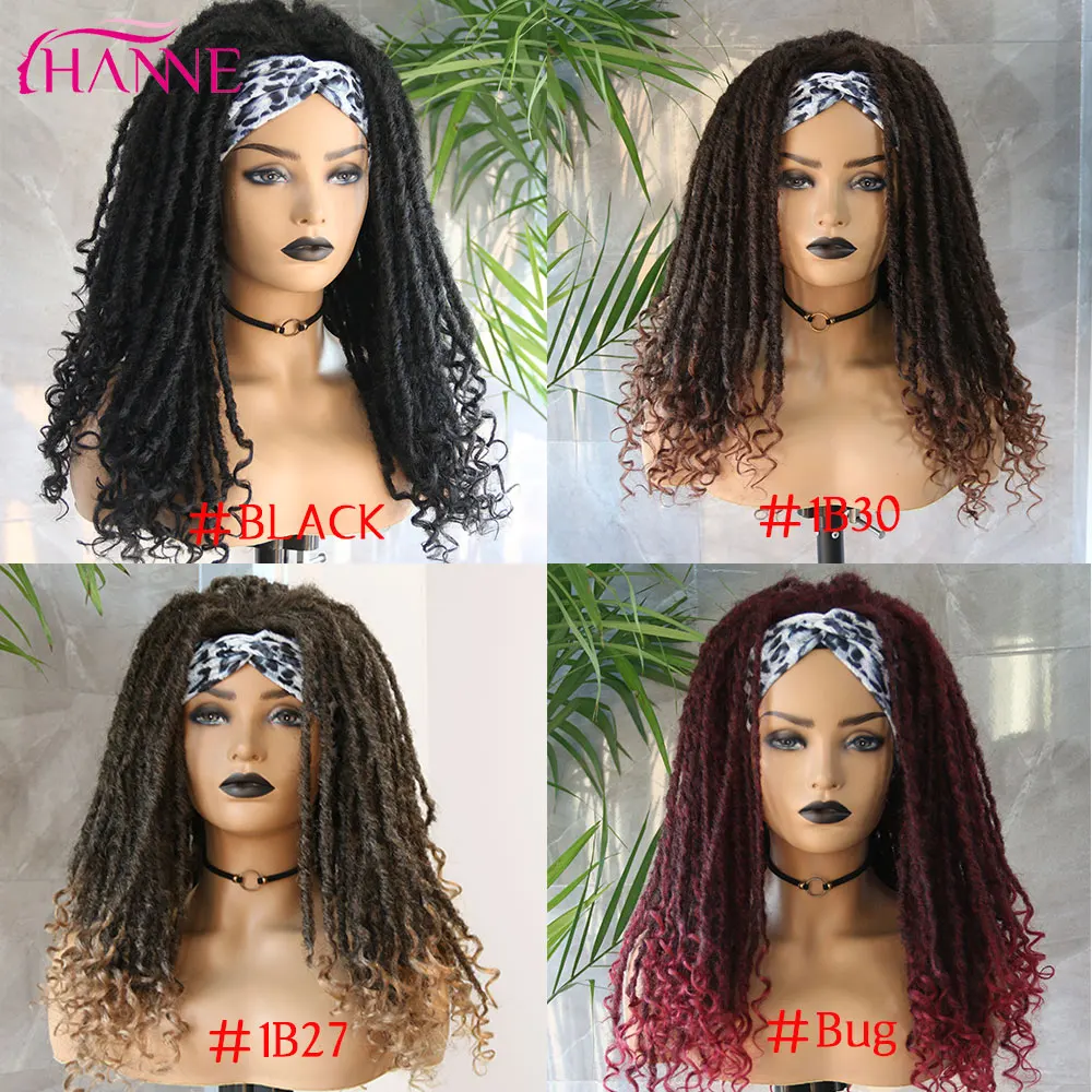 HANNE Long Black Headband Dreadlock Wig Synthetic Soft Faux Locs Wigs Braiding Crochet Twist Hair Wigs For Black Women/Men