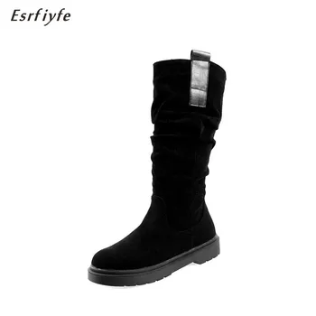 

ESRFIYFE 2020 New Nubuck Women Knee-High Boots Slip on Low Heels Platform Women Shoes Winter Boots Warm Size 34-43 Fashion Boots