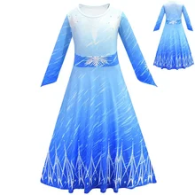 Платье принцессы Анны и Эльзы; костюм для ролевых игр с героями мультфильмов; голубое платье с длинными рукавами и изображением снежинок; платья для дня рождения; Vestidos