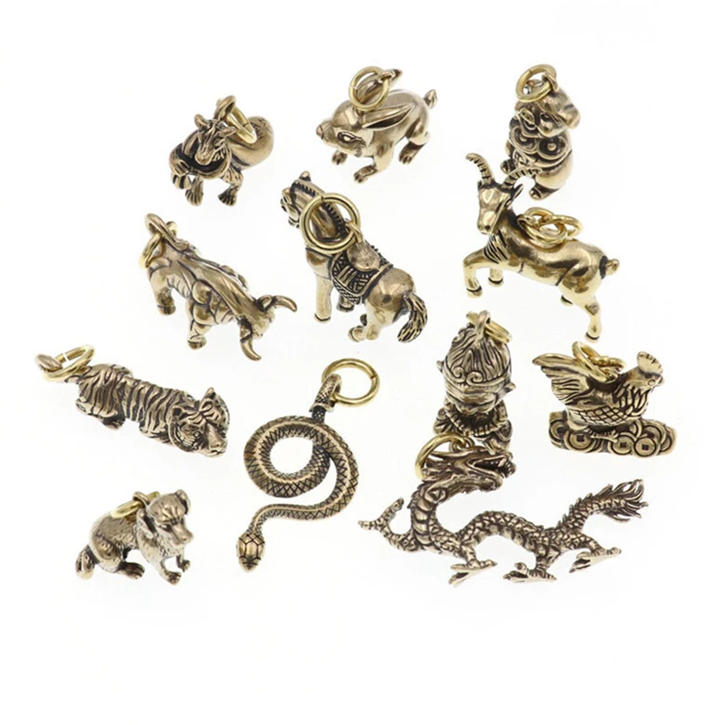 Key Charms Pendant 1pcs Solid Brass Keychain Chinese Zodiac Signs