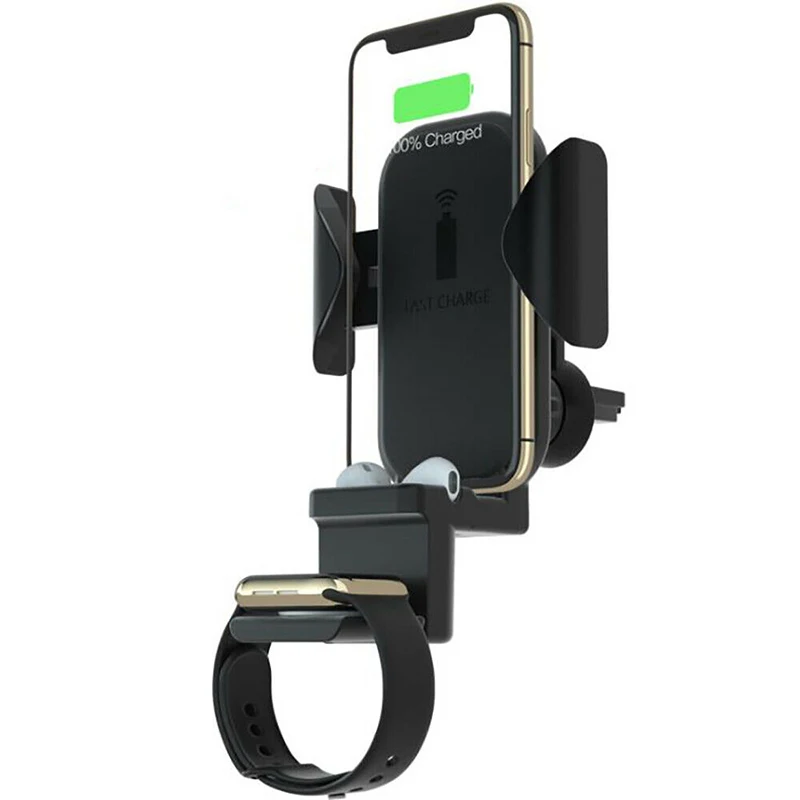 10W Wireless Car Charger Automatic Clamping Fast Charging Phone Holder Mount in Car For iPhone XS XR AirPods Apple Watch 1 2 3 4