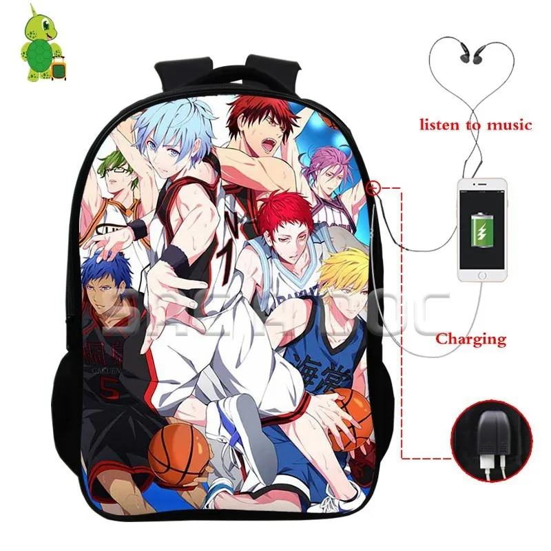 Аниме Kuroko No Basket Tetsuya рюкзаки многофункциональные USB школьные сумки для подростков