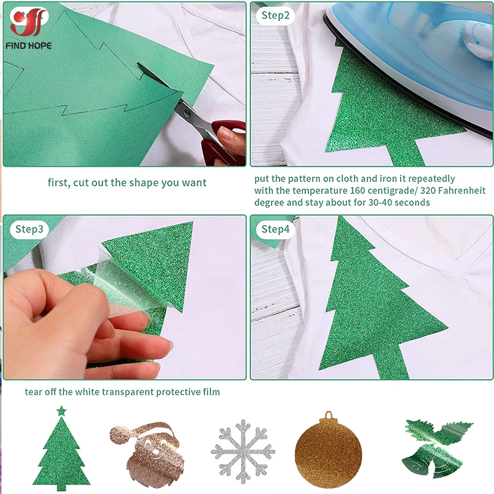 30*25cm/50cm Xmas GLITTER Heat Transfer Vinyl Iron on Clothing HTV Printing Heat Press T-Shirt cut Film Roll Garment DIY