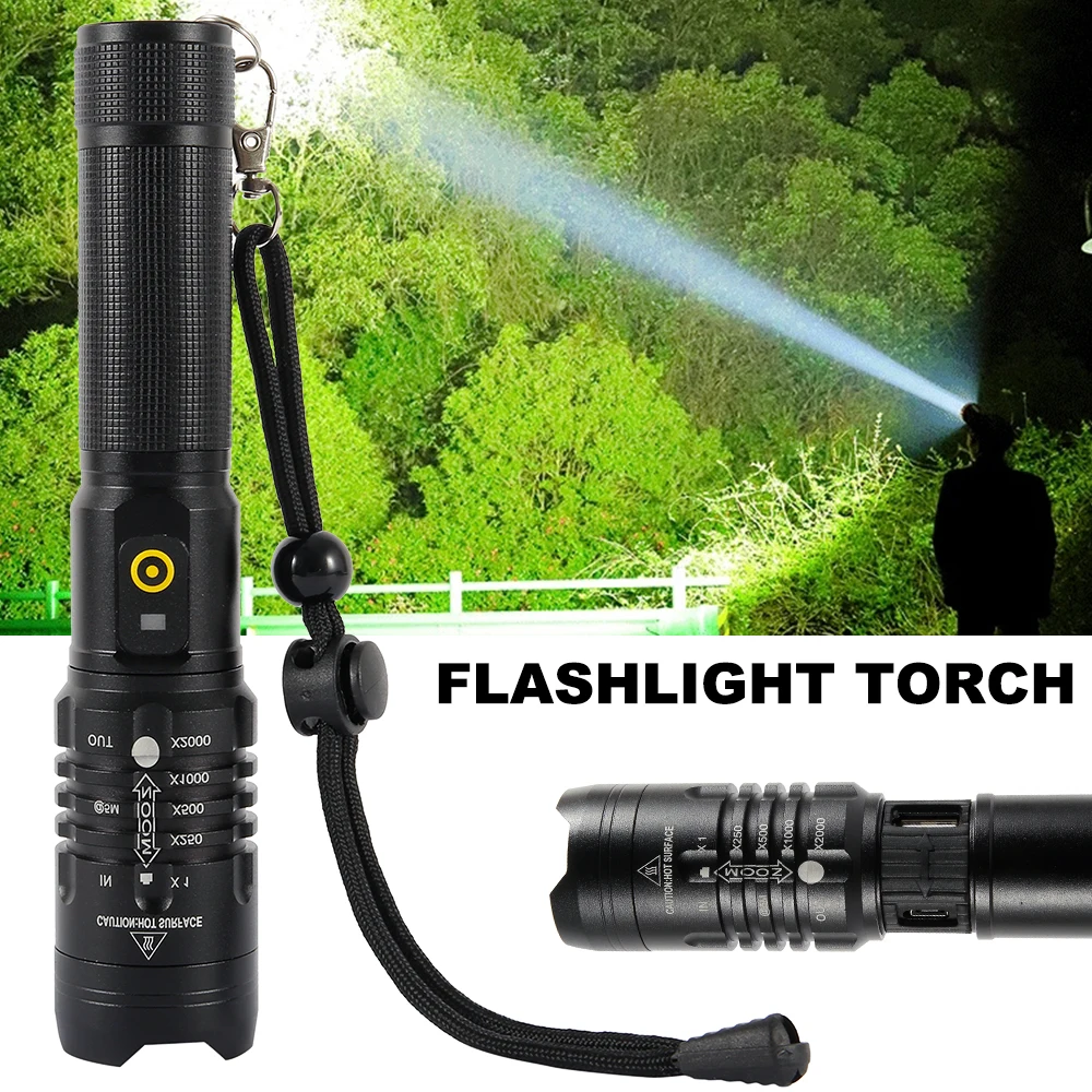 

USB Rechargeable LED Flashlight Torch XHP50.2 Ultra Bright Flashlight Zoom LED Torch Hunting Lamp Hand Light Use 18650 Battery