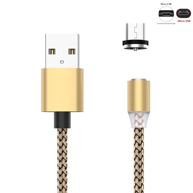 Usb-кабель для быстрой магнитной Зарядки для iPhone huawei Xiao mi Red mi K20 7A 6 6A 5 Plus 4A 4X Note 5A 4 5 7 Pro mi 9 SE A3 8 Lite CC9 - Цвет: Micro USB Gold
