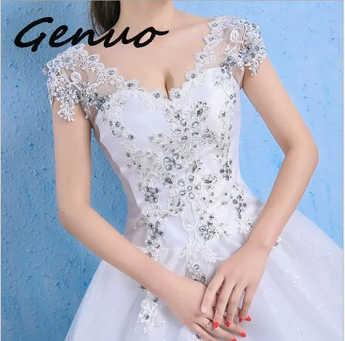 Luxury Vestito da sposa 2019 Elegant V Neck Appliques Beaded Princess Plus Size Abiti da sposa Crystal Vestido De Noiva