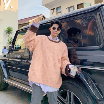 

2019 New Japanese Winter Cotton Large Size Simple Plus Velvet Trend Loose Version Men's Lazy Wind Round Neck Casual Sweater