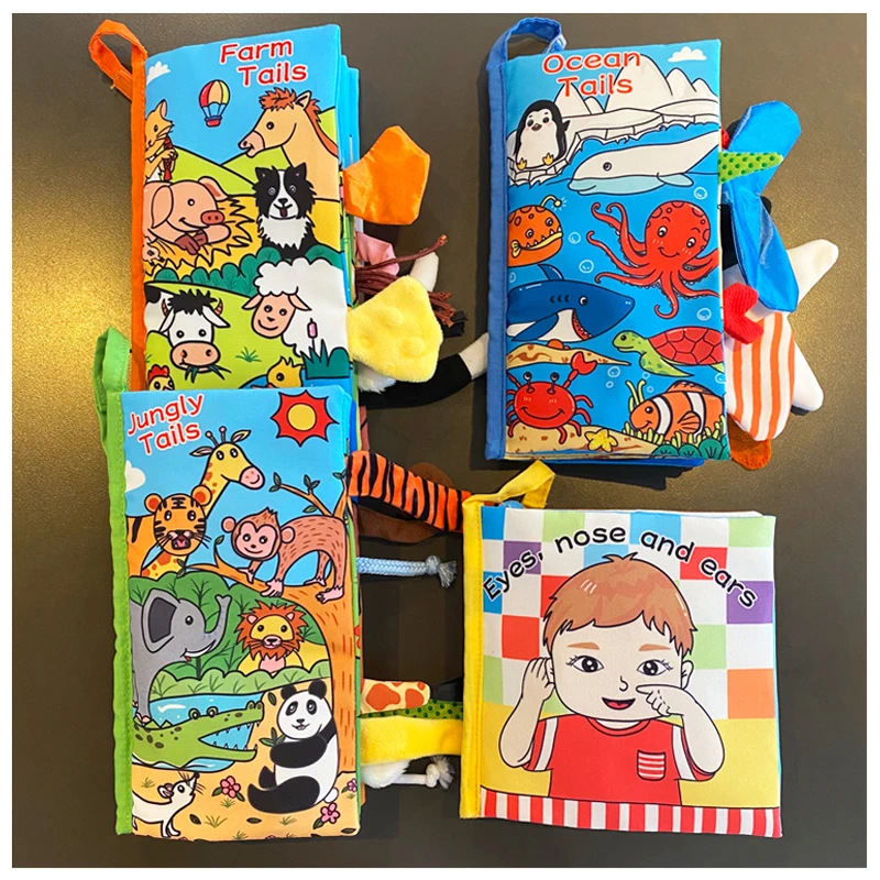 

4 Books Baby Soft Cloth Book Educational Toy Kids Early Development Cloth Books Cartoon Animal Learning Unfolding Activity Books