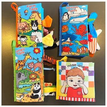 4 Books Baby Soft Cloth Book Educational Toy Kids Early Development Cloth Books Cartoon Animal Learning Unfolding Activity Books baby toys infant baby book early development cloth books for kids learning education activity quite books animal tails dinosaur