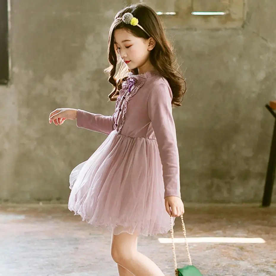 Платья принцессы для девочек, осенние платья для девочек Детские платья из сетчатой ткани с кружевным бантом зимняя Рождественская Одежда для девочек 6, 8, 12 лет