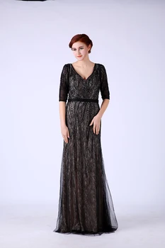 

Evening Dresses Black 2020 V-neck Lace Beading Floor Length In Women' Dresses Plus Size