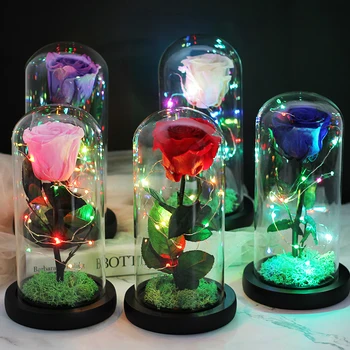 

Eternal Preserved Fresh Rose In A Flask with Flashing colorful LED Beauty And The Beast Real Rose For Valentine's Mother's Day