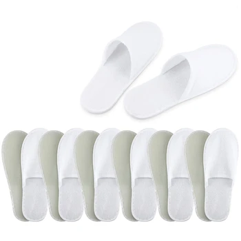 

20 Pairs Disposable White Hotel Slippers for Guests, Closed Toe Slippers Fit for Women and Men