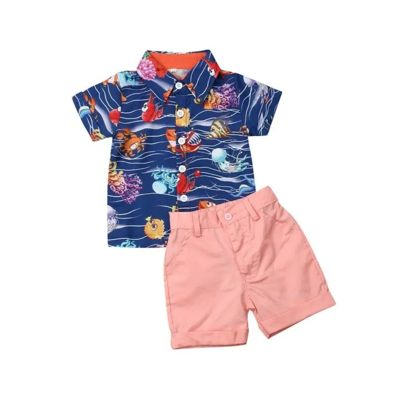 

Cute Newborn Baby Boys Flower Clothes Sets Boho Short Sleeve T-shirt Shorts Floral 2Pcs Baby Boys Cotton Outfits Kids Costume