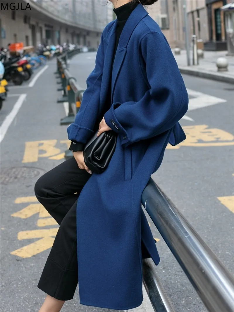 Blue Double Sided Cashmere Coat Women's Middle