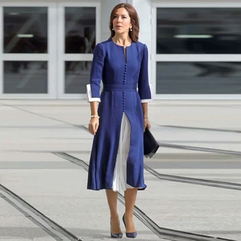 

Gedivoen Spring 3/4 Sleeve Party Dress Women Draped Split High Street A Line Dress Fashion Designer Elegant Midi Dresses