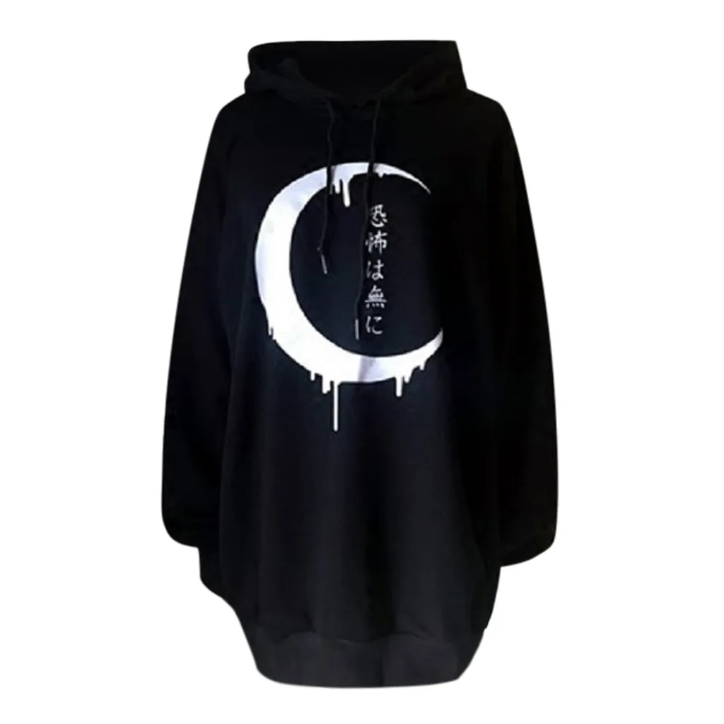 

Punk Hoodies Sweatshirt Long Sleeve Women Moon Print Gothic Oversize Clothes Harajuku BF Style Streetwear Goth Autumn Pullover