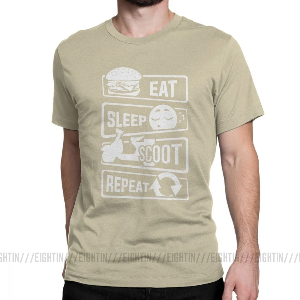 Eat Sleep Scoot Repeat футболка с изображением scooter Italy Vespa Футболка мужская футболка футболки с короткими рукавами из чистого хлопка в стиле хип-хоп - Цвет: Хаки