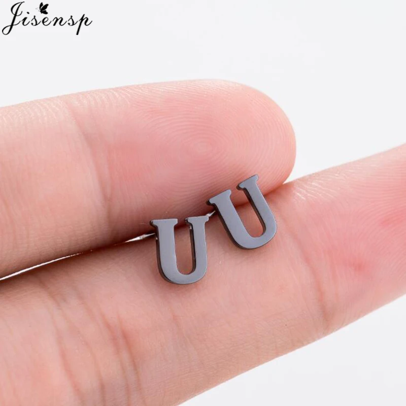 Jisensp Stainless Steel A-Z Initial Letter Earrings for Women Personalize Jewelry Cute Alphabet Stud Earrings Kid Birthday Gift