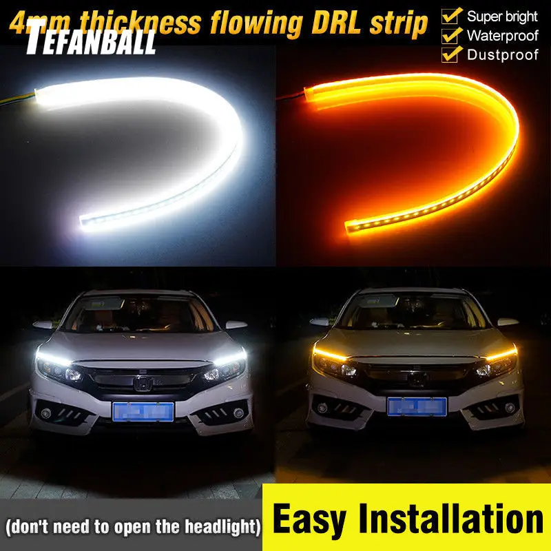 

2pcs Auto Lamps For Cars DRL LED Daytime Running Lights Car Styling Accessories Turn Signal Guide Strip White Red Turn signal