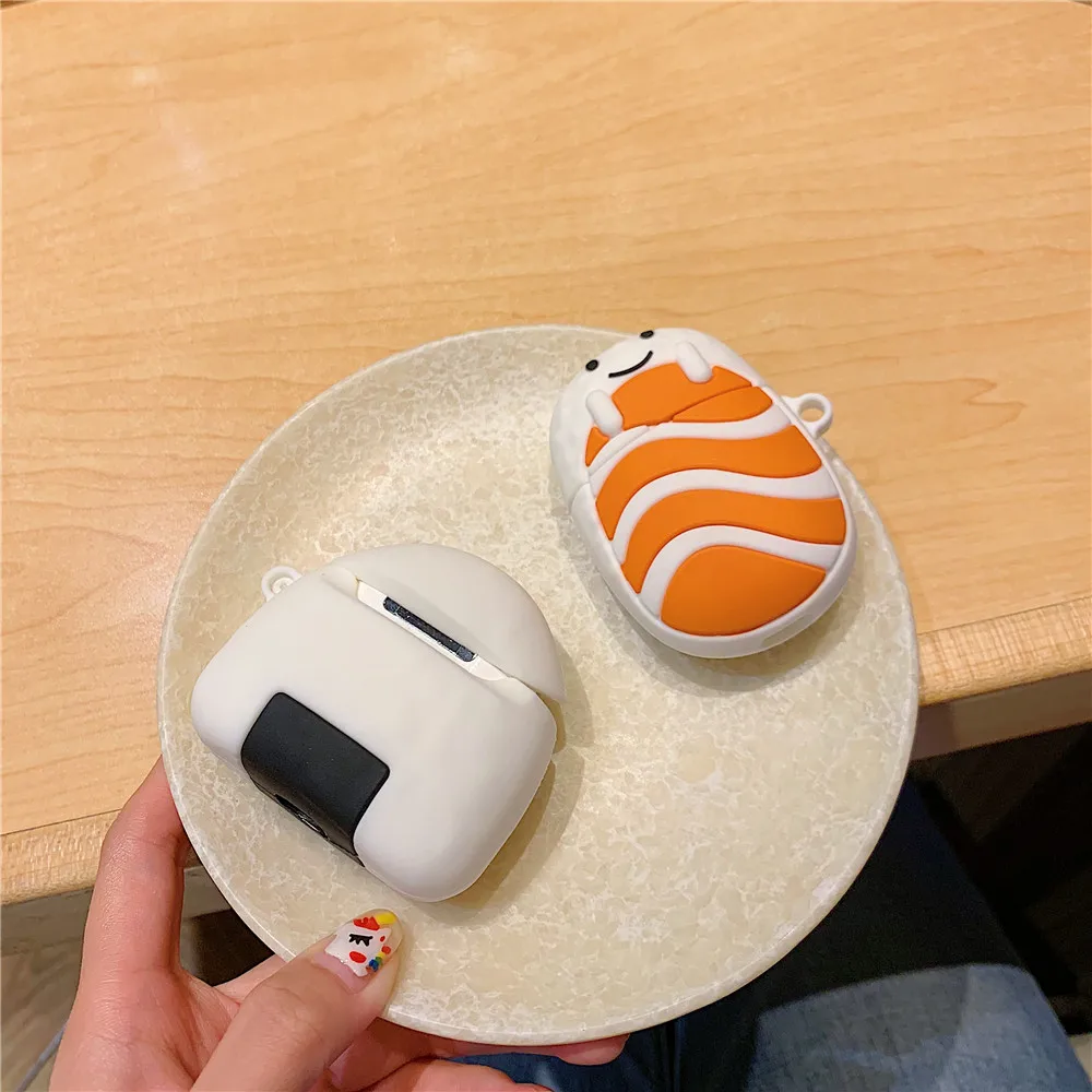 3D Силиконовый Японская еда лосось суши чехол для air pods 1 2 наушники чехол для Apple Airpods Силиконовые чехлы Funda
