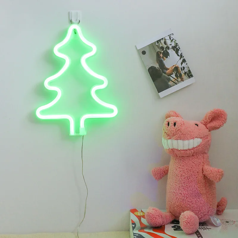 Christmas tree Green Светодиодная светлая неоновая вывеска Хэллоуин летучая мышь Фламинго неоновый розовый праздник Рождество вечерние свадебные украшение для детской комнаты ночник Настенный декор 9 видов - Испускаемый цвет: Christmas tree Green